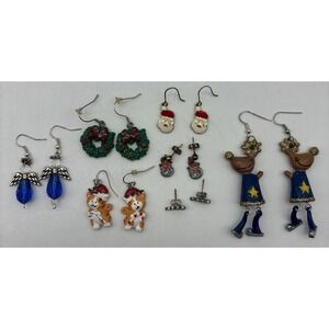 7- Costume Earrings Pierced Christmas Holiday Dangle / Stud- Santa Angel Cat Lot